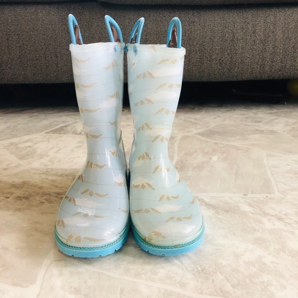 NWOT SPLASH Blue bird cloud rain water boots Size 4 & 5